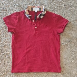 Burberry Red Polo with Check Trim Collar